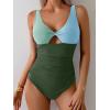 imageB2prity One Piece Swimsuit for Women Tummy Control Ruched Bathing Suit V Neck Cutout SwimwearColor Block 09