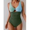 imageB2prity One Piece Swimsuit for Women Tummy Control Ruched Bathing Suit V Neck Cutout SwimwearColor Block 09