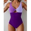 imageB2prity One Piece Swimsuit for Women Tummy Control Ruched Bathing Suit V Neck Cutout SwimwearColor Block 10
