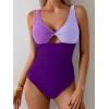 imageB2prity One Piece Swimsuit for Women Tummy Control Ruched Bathing Suit V Neck Cutout SwimwearColor Block 10