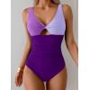 imageB2prity One Piece Swimsuit for Women Tummy Control Ruched Bathing Suit V Neck Cutout SwimwearColor Block 10