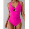 imageB2prity One Piece Swimsuit for Women Tummy Control Ruched Bathing Suit V Neck Cutout SwimwearHot Pink