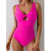 imageB2prity One Piece Swimsuit for Women Tummy Control Ruched Bathing Suit V Neck Cutout SwimwearHot Pink