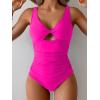 imageB2prity One Piece Swimsuit for Women Tummy Control Ruched Bathing Suit V Neck Cutout SwimwearHot Pink