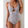 imageB2prity One Piece Swimsuit for Women Tummy Control Ruched Bathing Suit V Neck Cutout SwimwearOrange Floral