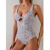 imageB2prity One Piece Swimsuit for Women Tummy Control Ruched Bathing Suit V Neck Cutout SwimwearOrange Floral