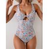 imageB2prity One Piece Swimsuit for Women Tummy Control Ruched Bathing Suit V Neck Cutout SwimwearOrange Floral