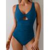 imageB2prity One Piece Swimsuit for Women Tummy Control Ruched Bathing Suit V Neck Cutout SwimwearPeacock Blue