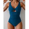 imageB2prity One Piece Swimsuit for Women Tummy Control Ruched Bathing Suit V Neck Cutout SwimwearPeacock Blue