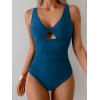 imageB2prity One Piece Swimsuit for Women Tummy Control Ruched Bathing Suit V Neck Cutout SwimwearPeacock Blue