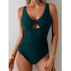 imageB2prity One Piece Swimsuit for Women Tummy Control Ruched Bathing Suit V Neck Cutout SwimwearPeacock Green