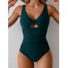 imageB2prity One Piece Swimsuit for Women Tummy Control Ruched Bathing Suit V Neck Cutout SwimwearPeacock Green