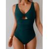 imageB2prity One Piece Swimsuit for Women Tummy Control Ruched Bathing Suit V Neck Cutout SwimwearPeacock Green