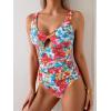 imageB2prity One Piece Swimsuit for Women Tummy Control Ruched Bathing Suit V Neck Cutout SwimwearRed Floral