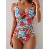 imageB2prity One Piece Swimsuit for Women Tummy Control Ruched Bathing Suit V Neck Cutout SwimwearRed Floral