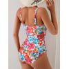 imageB2prity One Piece Swimsuit for Women Tummy Control Ruched Bathing Suit V Neck Cutout SwimwearRed Floral