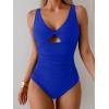 imageB2prity One Piece Swimsuit for Women Tummy Control Ruched Bathing Suit V Neck Cutout SwimwearRoyal Blue
