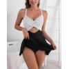 imageB2prity Women Cutout One Piece Skirt Swimsuit V Neck Wrap Tie Back Swimdress Tummy Control Bathing SuitBlackStripe