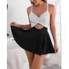 imageB2prity Women Cutout One Piece Skirt Swimsuit V Neck Wrap Tie Back Swimdress Tummy Control Bathing SuitBlackStripe