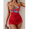imageB2prity Womens Mesh One Piece Swimdress Swimsuit Tummy Control V Neck U Ring Bathing Suit Drawstring Sarong SwimwearRed Floral