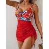 imageB2prity Womens Mesh One Piece Swimdress Swimsuit Tummy Control V Neck U Ring Bathing Suit Drawstring Sarong SwimwearRed Floral