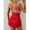 imageB2prity Womens Mesh One Piece Swimdress Swimsuit Tummy Control V Neck U Ring Bathing Suit Drawstring Sarong SwimwearRed Floral