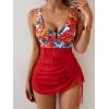 imageB2prity Womens Mesh One Piece Swimdress Swimsuit Tummy Control V Neck U Ring Bathing Suit Drawstring Sarong SwimwearRed Floral