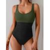imageB2prity Womens One Piece Swimsuit Tummy Control Slimming Bathing Suit High Waisted Ruched Swim Suit Color Block SwimwearArmy Green Black