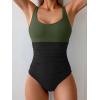 imageB2prity Womens One Piece Swimsuit Tummy Control Slimming Bathing Suit High Waisted Ruched Swim Suit Color Block SwimwearArmy Green Black