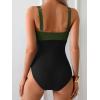 imageB2prity Womens One Piece Swimsuit Tummy Control Slimming Bathing Suit High Waisted Ruched Swim Suit Color Block SwimwearArmy Green Black