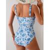 imageB2prity Womens One Piece Swimsuit Tummy Control Slimming Bathing Suit High Waisted Ruched Swim Suit Color Block SwimwearBlue Floral Print