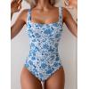 imageB2prity Womens One Piece Swimsuit Tummy Control Slimming Bathing Suit High Waisted Ruched Swim Suit Color Block SwimwearBlue Floral Print