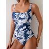 imageB2prity Womens One Piece Swimsuit Tummy Control Slimming Bathing Suit High Waisted Ruched Swim Suit Color Block SwimwearBlue White Print