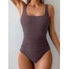 imageB2prity Womens One Piece Swimsuit Tummy Control Slimming Bathing Suit High Waisted Ruched Swim Suit Color Block SwimwearCafe Brown