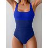 imageB2prity Womens One Piece Swimsuit Tummy Control Slimming Bathing Suit High Waisted Ruched Swim Suit Color Block SwimwearDark Blue Block