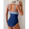 imageB2prity Womens One Piece Swimsuit Tummy Control Slimming Bathing Suit High Waisted Ruched Swim Suit Color Block SwimwearDark Blue Striped