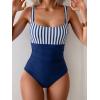 imageB2prity Womens One Piece Swimsuit Tummy Control Slimming Bathing Suit High Waisted Ruched Swim Suit Color Block SwimwearDark Blue Striped