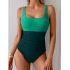 imageB2prity Womens One Piece Swimsuit Tummy Control Slimming Bathing Suit High Waisted Ruched Swim Suit Color Block SwimwearGreen Block