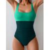 imageB2prity Womens One Piece Swimsuit Tummy Control Slimming Bathing Suit High Waisted Ruched Swim Suit Color Block SwimwearGreen Block