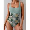 imageB2prity Womens One Piece Swimsuit Tummy Control Slimming Bathing Suit High Waisted Ruched Swim Suit Color Block SwimwearGreen Floral