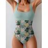 imageB2prity Womens One Piece Swimsuit Tummy Control Slimming Bathing Suit High Waisted Ruched Swim Suit Color Block SwimwearGreen Floral