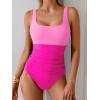 imageB2prity Womens One Piece Swimsuit Tummy Control Slimming Bathing Suit High Waisted Ruched Swim Suit Color Block SwimwearHot Pink Block