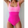 imageB2prity Womens One Piece Swimsuit Tummy Control Slimming Bathing Suit High Waisted Ruched Swim Suit Color Block SwimwearHot Pink Block