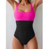imageB2prity Womens One Piece Swimsuit Tummy Control Slimming Bathing Suit High Waisted Ruched Swim Suit Color Block SwimwearHot Pink and Black