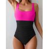 imageB2prity Womens One Piece Swimsuit Tummy Control Slimming Bathing Suit High Waisted Ruched Swim Suit Color Block SwimwearHot Pink and Black