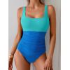 imageB2prity Womens One Piece Swimsuit Tummy Control Slimming Bathing Suit High Waisted Ruched Swim Suit Color Block SwimwearLight Blue Block