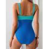 imageB2prity Womens One Piece Swimsuit Tummy Control Slimming Bathing Suit High Waisted Ruched Swim Suit Color Block SwimwearLight Blue Block