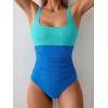 imageB2prity Womens One Piece Swimsuit Tummy Control Slimming Bathing Suit High Waisted Ruched Swim Suit Color Block SwimwearLight Blue Block