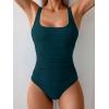 imageB2prity Womens One Piece Swimsuit Tummy Control Slimming Bathing Suit High Waisted Ruched Swim Suit Color Block SwimwearPeacock Green