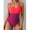 imageB2prity Womens One Piece Swimsuit Tummy Control Slimming Bathing Suit High Waisted Ruched Swim Suit Color Block SwimwearRed Block